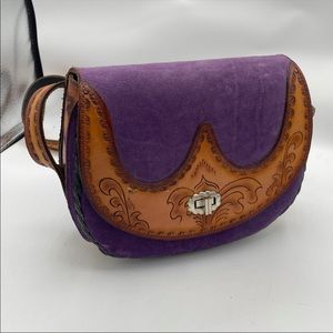 Tooled leather purple suede purse